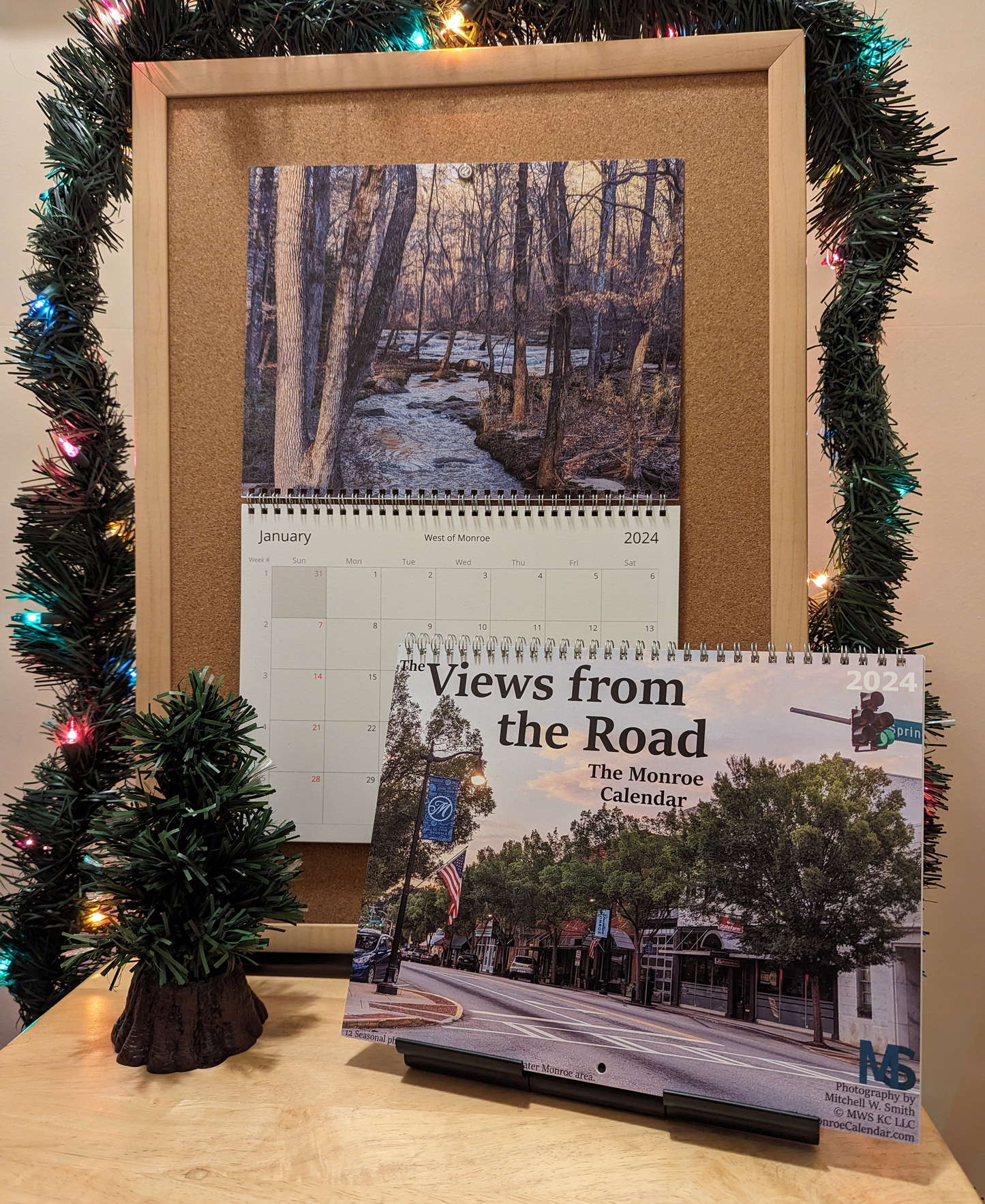 A Christmas themed product shot of The Monroe Calendar.